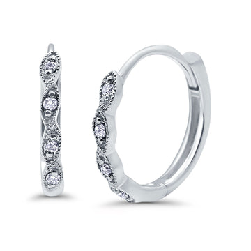 Huggie Hoop Earrings Round Simulated CZ 925 Sterling Silver (14mm)